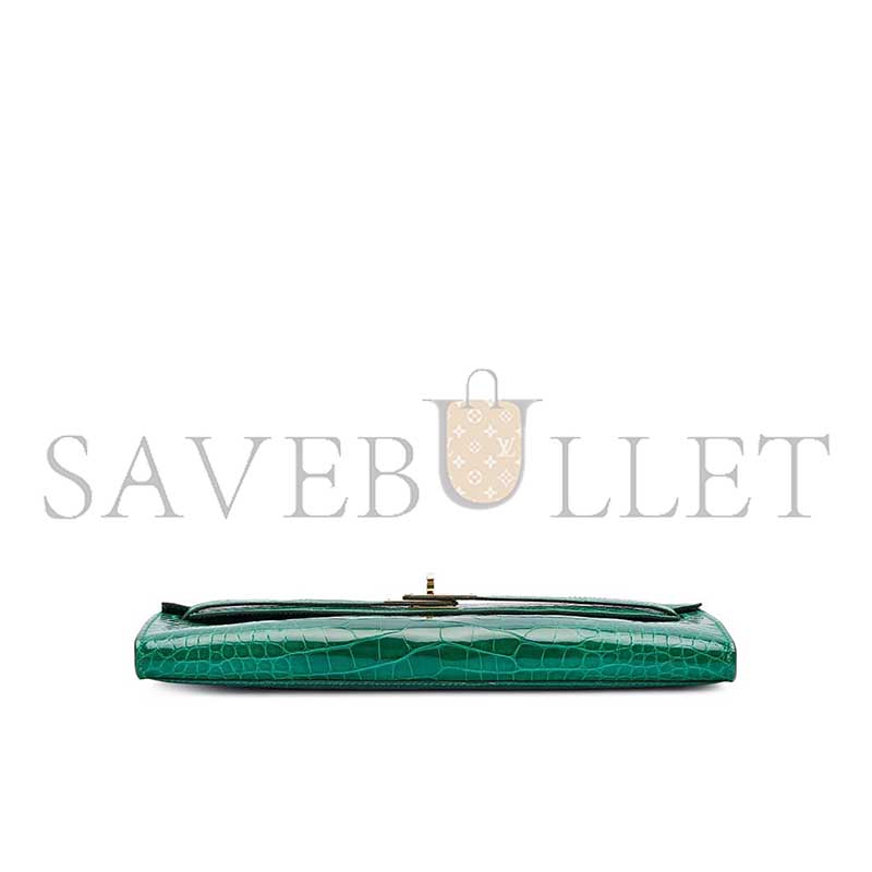 H**mes MASTER EMERALD SHINY ALLIGATOR KELLY CUT GOLD HARDWARE (31*13*2cm)